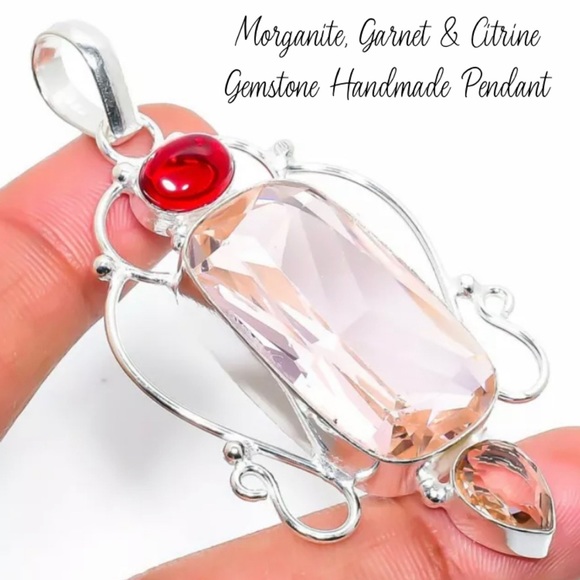 Nice Morganite, Garnet & Citrine Handmade Pendant - Picture 2 of 5